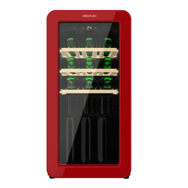 Cecotec Bolero GrandSommelier Origin 18 Hit Red Vinoteca De Diseño Retro Color Rojo Capacidad Para 18 Botellas Control Electrónico De Temperatura Mediante Display LED Rango Ajustable De 5 A 20ºC Compresor Integrado Tecnologí