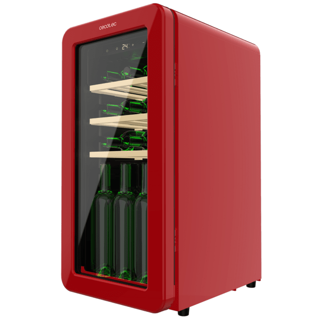 Cecotec Bolero GrandSommelier Origin 18 Hit Red Vinoteca De Diseño Retro Color Rojo Capacidad Para 18 Botellas Control Electrónico De Temperatura Mediante Display LED Rango Ajustable De 5 A 20ºC Compresor Integrado Tecnologí