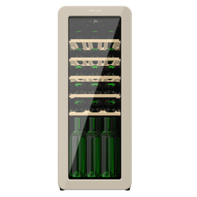 Cecotec Bolero GrandSommelier Origin 24 Hit Beige Vinoteca De Diseño Retro Color Beige Capacidad Para 24 Botellas Control Electrónico De Temperatura Mediante Display LED Rango Ajustable De 5 A 20ºC Tecnología NoFrost Estante