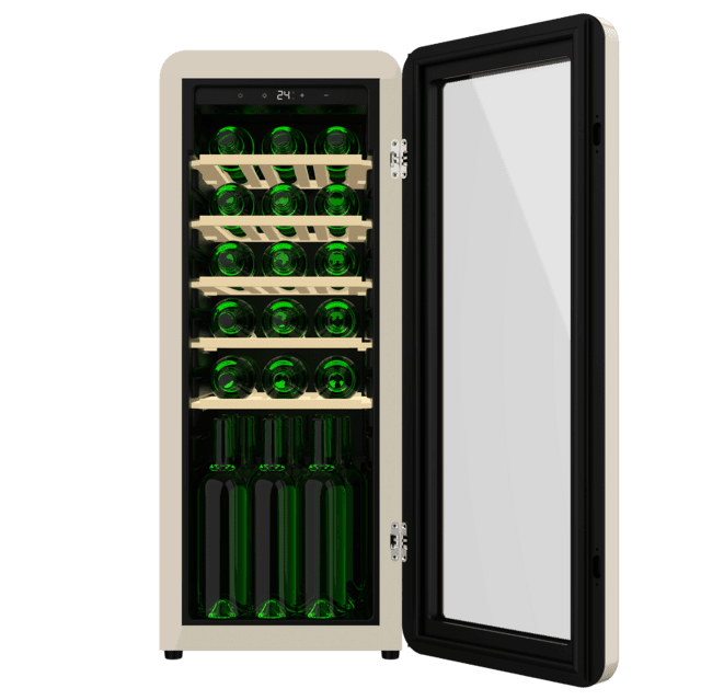 Cecotec Bolero GrandSommelier Origin 24 Hit Beige Vinoteca De Diseño Retro Color Beige Capacidad Para 24 Botellas Control Electrónico De Temperatura Mediante Display LED Rango Ajustable De 5 A 20ºC Tecnología NoFrost Estante