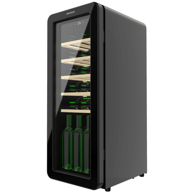 Cecotec Bolero GrandSommelier Origin 24 Hit Black Vinoteca De Diseño Retro Color Negro Capacidad Para 24 Botellas Control Electrónico De Temperatura Mediante Display LED Rango Ajustable De 5 A 20ºC Tecnología NoFrost Estante