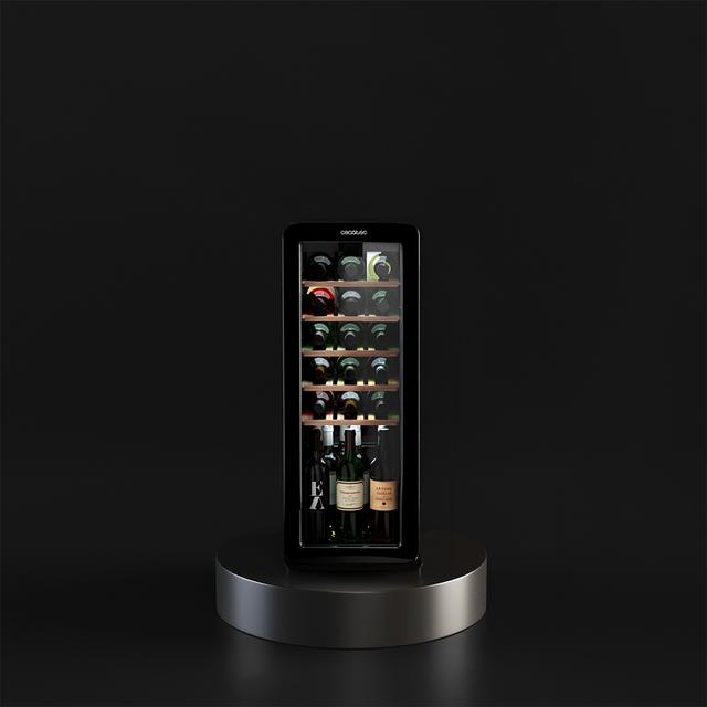 Cecotec Bolero GrandSommelier Origin 24 Hit Black Vinoteca De Diseño Retro Color Negro Capacidad Para 24 Botellas Control Electrónico De Temperatura Mediante Display LED Rango Ajustable De 5 A 20ºC Tecnología NoFrost Estante