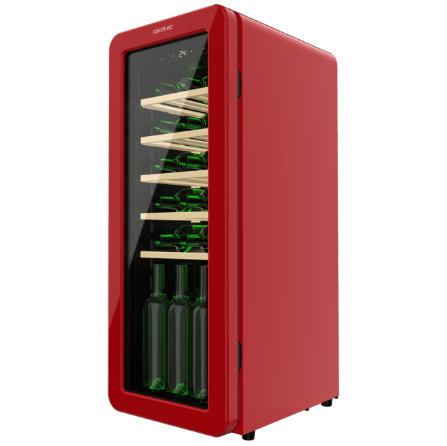 Cecotec Bolero GrandSommelier Origin 24 Hit Red Vinoteca De Diseño Retro Color Rojo Capacidad Para 24 Botellas Control Electrónico De Temperatura Mediante Display LED Rango Ajustable De 5 A 20ºC Tecnología NoFrost Estantes M