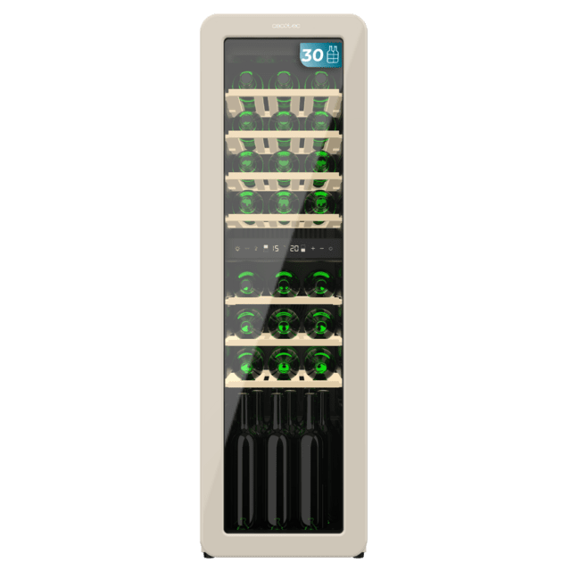Cecotec Bolero GrandSommelier Origin Duo 30 Hit Beige Vinoteca de diseño retro color negro con dos zonas de temperatura Capacidad para 30 botellas Control electrónico de temperatura mediante display LED Temperatura Zona 1 de 5