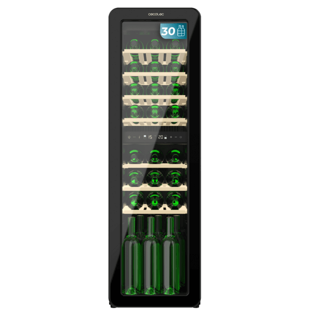 Cecotec Bolero GrandSommelier Origin Duo 30 Hit Black Vinoteca de diseño retro color negro con dos zonas de temperatura Capacidad para 30 botellas Control electrónico de temperatura mediante display LED Temperatura Zona 1 de 5