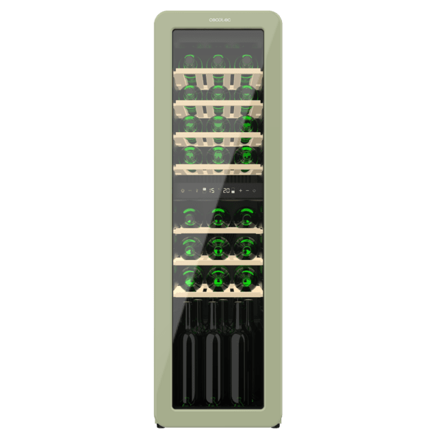 Cecotec Bolero GrandSommelier Origin Duo 30 Hit Green Vinoteca De Diseño Retro Color Verde Con Dos Zonas De Temperatura Capacidad Para 30 Botellas Control Electrónico De Temperatura Mediante Display LED Temperatura Zona 1 De 5