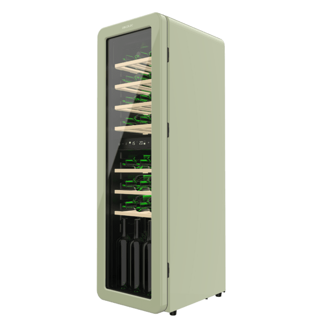 Cecotec Bolero GrandSommelier Origin Duo 30 Hit Green Vinoteca De Diseño Retro Color Verde Con Dos Zonas De Temperatura Capacidad Para 30 Botellas Control Electrónico De Temperatura Mediante Display LED Temperatura Zona 1 De 5