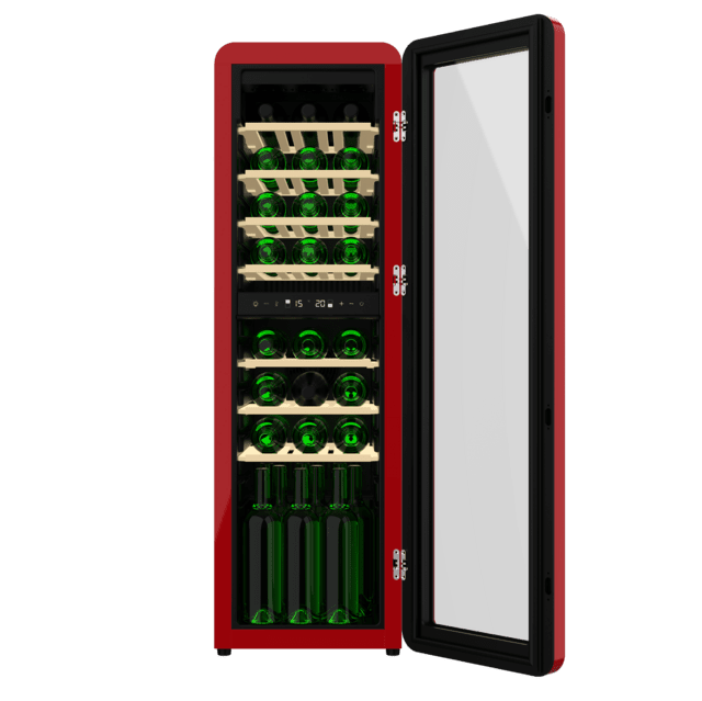 Cecotec Bolero GrandSommelier Origin Duo 30 Hit Red Vinoteca De Diseño Retro Color Rojo Con Dos Zonas De Temperatura Capacidad Para 30 Botellas Control Electrónico De Temperatura Mediante Display LED Temperatura Zona 1 De 5ºC