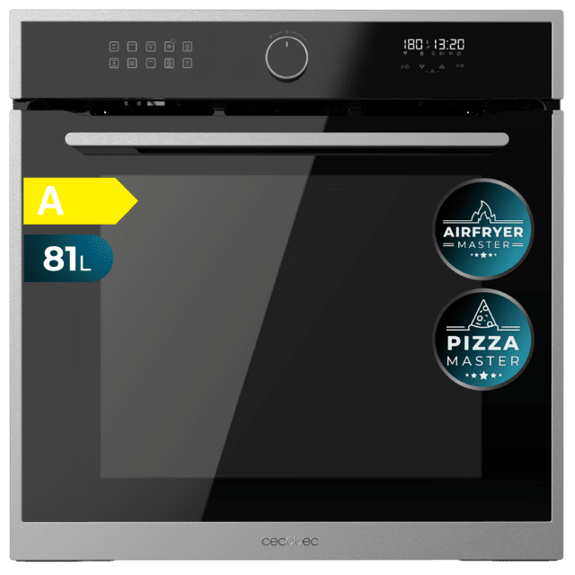 Cecotec Bolero Hexa AF316000 Line A Horno integrable Airfryer Edge de 81L de capacidad 11 funciones con Airfryer Master Pizza Master Steam Asisst Steam EasyClean 3D cooking Clase A.  Horno integrable