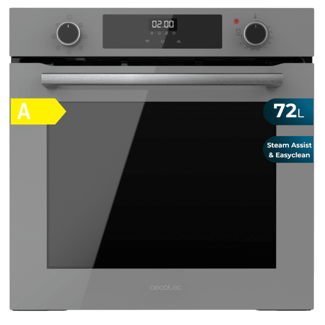 Cecotec Bolero Hexa M226000 Glass Grey A Horno Integrable Multifunción de 72L de capacidad 7 funciones Grill Defrost Steam Assist 2800W. Horno Integrable Multifunción