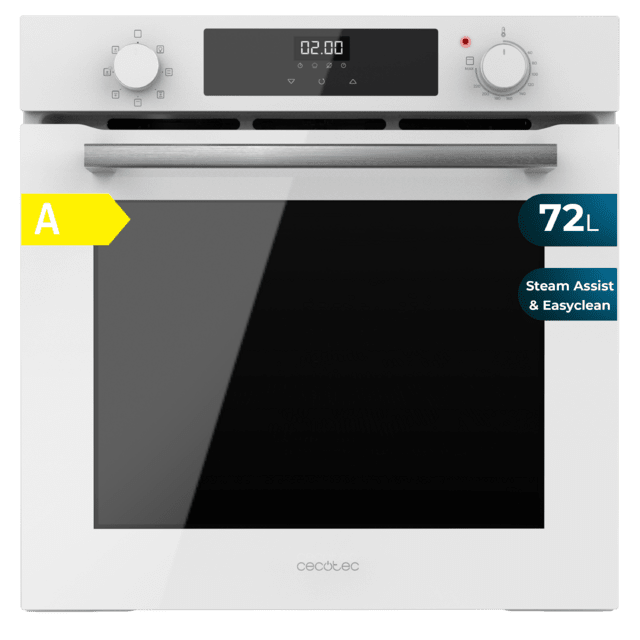 Cecotec Bolero Hexa M226000 Glass White A Horno Integrable Multifunción de 72L de capacidad 7 funciones Grill Defrost Steam Assist 2800W. Horno Integrable Multifunción 