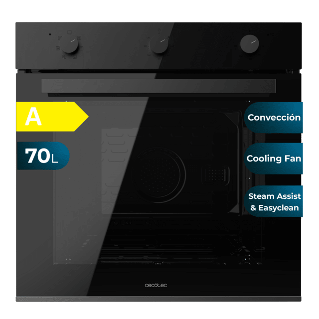 Cecotec Bolero Hexa M236000 Dark Inox Time A Horno Integrable Multifunción M236000 Dark Inox Time de 70L de capacidad 6 funciones Timer Clase A 2800W Steam Base XXL Steam Assist Steam EasyClean Cooling Fan Modo Defrost Modo Eco