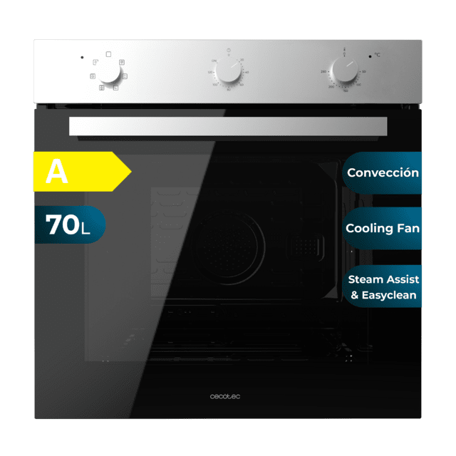 Cecotec Bolero Hexa M236000 Inox Time A Horno Integrable Multifunción de 70L de capacidad 6 funciones Timer Clase A 2800W Steam Base XXL Steam Assist Steam EasyClean Cooling Fan Modo Defrost Modo Eco Modo Convección Puerta Tri