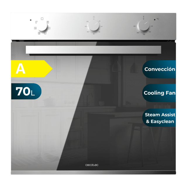 Cecotec Bolero Hexa M236000 Mirror Time A Horno Integrable Multifunción M236000 Mirror Time de 70L de capacidad 6 funciones Timer Clase A 2800W Steam Base XXL Steam Assist Steam EasyClean Cooling Fan Modo Defrost Modo Eco Modo