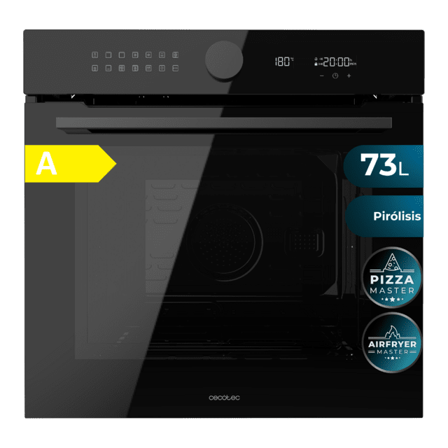 Cecotec Bolero Hexa P516000 Glass Black A Horno Integrable Pirolítico P516000 Glass Black de 73L de capacidad 14 funciones Dual Display Clase A 3250W Pirólisis Pizza Master Airfryer Master Cooling Fan Precalentamiento rápido