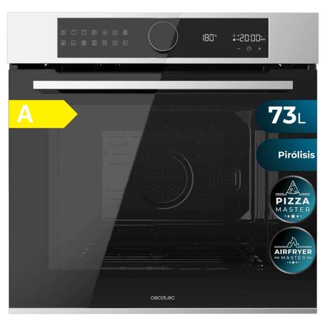 Cecotec Bolero Hexa P516000 Line A Horno Integrable Pirolítico P516000 Line de 73L de capacidad 14 funciones Dual Display Clase A 3250W Pirólisis Pizza Master Airfryer Master Cooling Fan Precalentamiento rápido Modo Defrost M