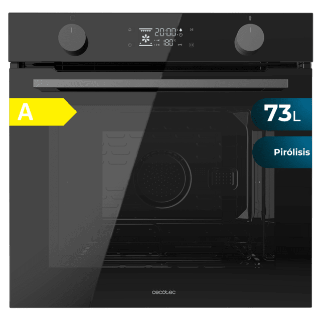 Cecotec Bolero Hexa P526000 Glass Black A Horno Integrable Pirolítico P526000 Glass Black de 73L de capacidad 9 funciones Display Clase A 2800W Pirólisis Cooling Fan Modo Defrost Modo Convección Modo Eco. Horno Integrable