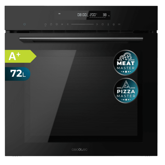 Cecotec Bolero Hexa SM406000 Glass Black A+ Horno Integrable Multifunción Glass Black Meat Master De 72 L De Capacidad 12 Funciones Pizza Master Modo Eco Y Defrost Electronic Timer 2900 W. Horno Integrable Multifunción