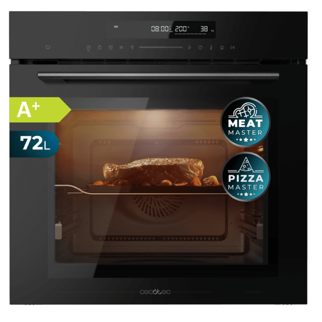 Cecotec Bolero Hexa SM406000 Glass Black A+ Horno Integrable Multifunción Glass Black Meat Master de 72 l de capacidad 12 funciones Pizza Master Modo Eco y Defrost Electronic Timer 2900 W. Horno Integrable Multifunción