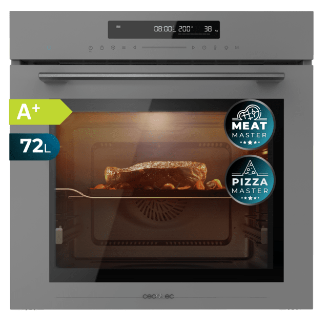 Cecotec Bolero Hexa SM406000 Glass Grey A+ Horno Integrable Multifunción Glass Grey Meat Master de 72 l de capacidad 12 funciones Pizza Master Modo Eco y Defrost Electronic Timer 2900 W. Horno Integrable Multifunción