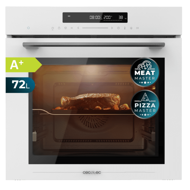Cecotec Bolero Hexa SM406000 Glass White A+ Horno Integrable Multifunción Glass White Meat Master de 72 l de capacidad 12 funciones Pizza Master Modo Eco y Defrost Electronic Timer 2900 W. Horno Integrable Multifunción