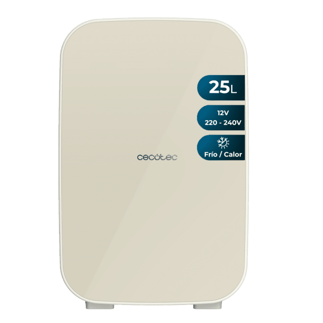 Cecotec Bolero MiniCooling 25L Bahamas Beige Frigorífico con funcionamiento 12V-220V compatible con coches y caravanas función enfriamiento y calentamiento rango temperatura de 7 a 65 ºC y transporte fácil. Mini frigorífico