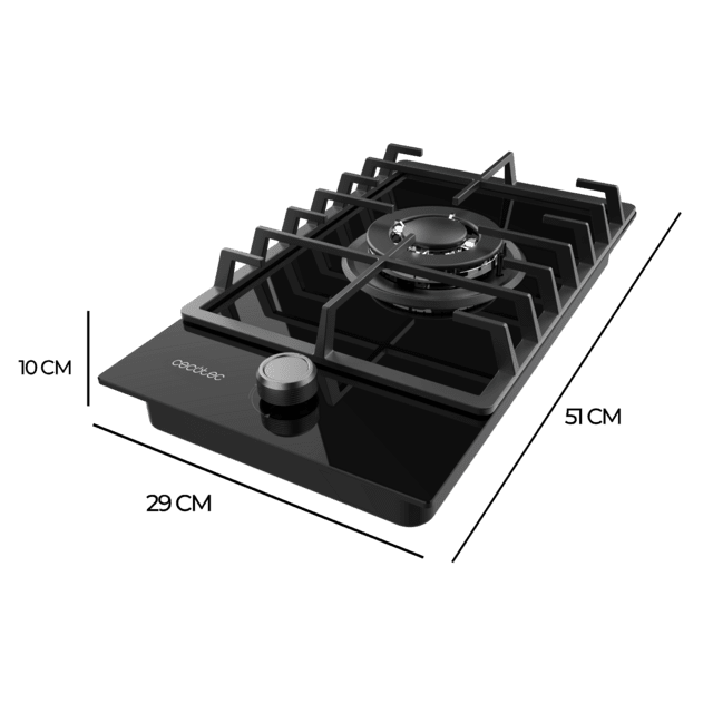 Cecotec Bolero Squad G 1200F Glass Black Placa De Gas 1 Fuego Acabado En Cristal Negro Parrilla Completa De Hierro Fundido Potencia De 3 5kW Quemador WOK Triple Corona Encendido Eléctrico Sistema De Seguridad De Las Válvulas P