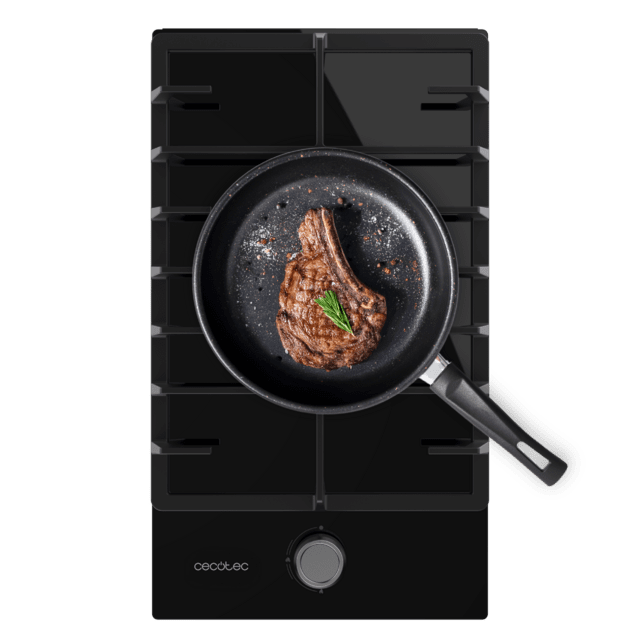 Cecotec Bolero Squad G 1200F Glass Black Placa de gas 1 fuego acabado en cristal negro parrilla completa de hierro fundido potencia de 3 5kW quemador WOK triple corona encendido eléctrico sistema de seguridad de las válvulas p