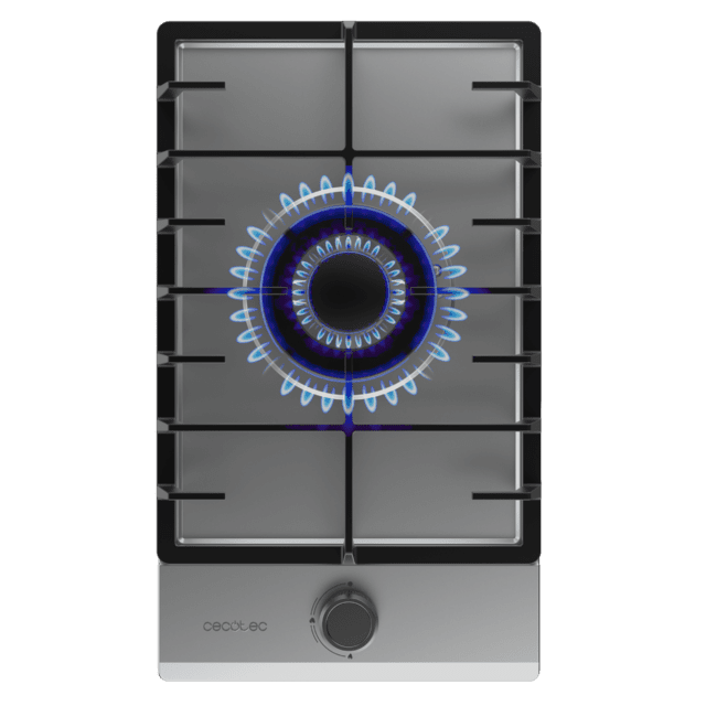 Cecotec Bolero Squad G 1200F Inox Placa de gas 1 fuego acabado en acero inoxidable parrilla completa de hierro fundido potencia de 3 5kW quemador WOK triple corona encendido eléctrico sistema de seguridad de las válvulas para