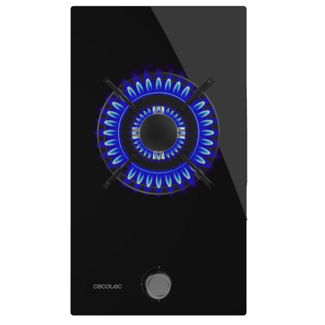 Cecotec Bolero Squad G 1200S Glass Black Placa De Gas 1 Fuego Acabado En Cristal Negro Parrillas Individuales De Hierro Fundido Potencia De 3 5kW Quemador WOK Triple Corona Encendido Eléctrico Sistema De Seguridad De Las Válvu