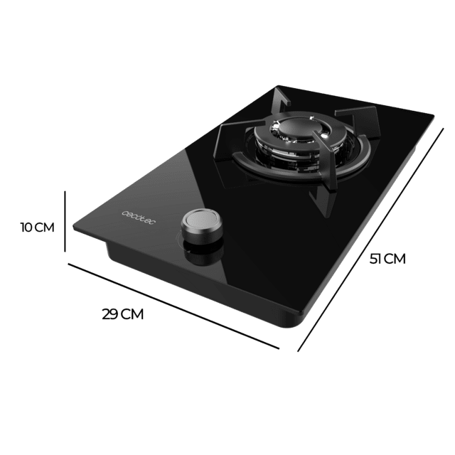 Cecotec Bolero Squad G 1200S Glass Black Placa De Gas 1 Fuego Acabado En Cristal Negro Parrillas Individuales De Hierro Fundido Potencia De 3 5kW Quemador WOK Triple Corona Encendido Eléctrico Sistema De Seguridad De Las Válvu