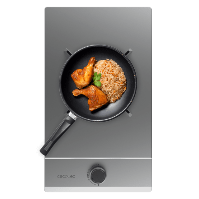 Cecotec Bolero Squad G 1200S Inox Placa de gas 1 fuego acabado en acero inoxidable parrillas individuales de hierro fundido potencia de 3 5kW quemador WOK triple corona encendido eléctrico sistema de seguridad de las válvulas