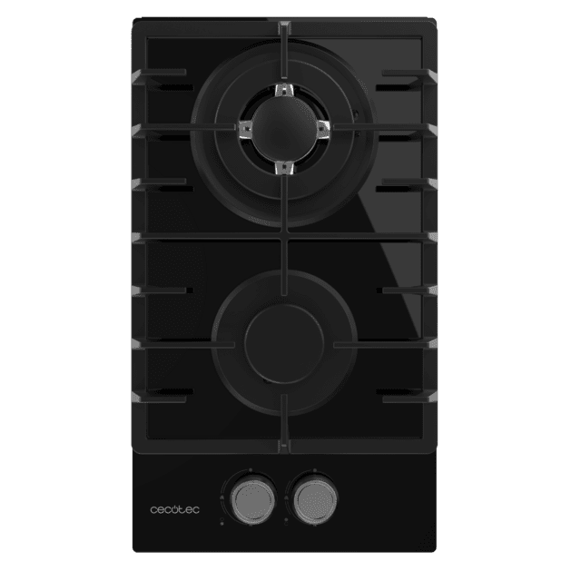 Cecotec Bolero Squad G 2200F Glass Black Placa De Gas 2 Fuegos Acabado En Cristal Negro Parrilla Completa De Hierro Fundido Potencia De 5 25kW Quemador WOK Triple Corona Encendido Eléctrico Sistema De Seguridad De Las Válvulas