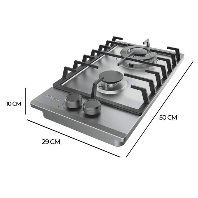 Cecotec Bolero Squad G 2200F Inox Placa De Gas 2 Fuegos Acabado En Acero Inoxidable Parrilla Completa De Hierro Fundido Potencia De 5 25kW Quemador WOK Triple Corona Encendido Eléctrico Sistema De Seguridad De Las Válvulas Par