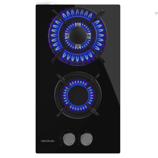 Cecotec Bolero Squad G 2200S Glass Black Placa De Gas 2 Fuegos Acabado En Cristal Negro Parrillas Individuales De Hierro Fundido Potencia De 5 25kW Quemador WOK Triple Corona Encendido Eléctrico Sistema De Seguridad De Las Vál