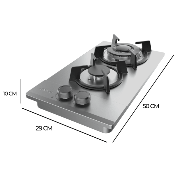 Cecotec Bolero Squad G 2200S Inox Placa De Gas 2 Fuegos Acabado En Acero Inoxidable Parrillas Individuales De Hierro Fundido Potencia De 5 25kW Quemador WOK Triple Corona Encendido Eléctrico Sistema De Seguridad De Las Válvula