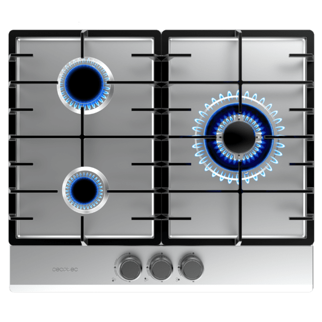 Cecotec Bolero Squad G 3200F Inox Placa De Gas 3 Fuegos Acabado En Acero Inoxidable Parrillas Completas De Hierro Fundido Potencia De 6 25kW Quemador WOK Triple Corona Encendido Eléctrico Sistema De Seguridad De Las Válvulas P