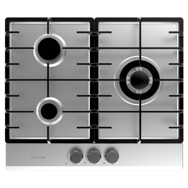 Cecotec Bolero Squad G 3200F Inox Placa De Gas 3 Fuegos Acabado En Acero Inoxidable Parrillas Completas De Hierro Fundido Potencia De 6 25kW Quemador WOK Triple Corona Encendido Eléctrico Sistema De Seguridad De Las Válvulas P