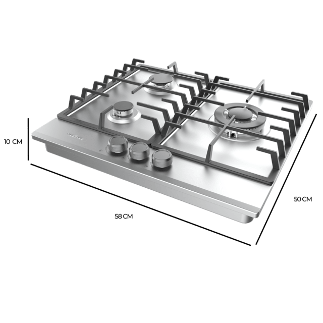 Cecotec Bolero Squad G 3200F Inox Placa De Gas 3 Fuegos Acabado En Acero Inoxidable Parrillas Completas De Hierro Fundido Potencia De 6 25kW Quemador WOK Triple Corona Encendido Eléctrico Sistema De Seguridad De Las Válvulas P