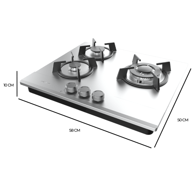 Cecotec Bolero Squad G 3200S Inox Placa De Gas 3 Fuegos Acabado En Acero Inoxidable Parrillas Individuales De Hierro Fundido Potencia De 6 25kW Quemador WOK Triple Corona Encendido Eléctrico Sistema De Seguridad De Las Válvula