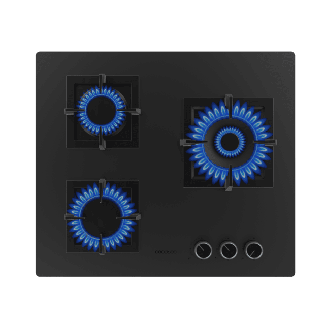 Cecotec Bolero Squad G 3800S Eternal Nano Glass Placa De Gas 3 Fuegos Acabado En Cristal Negro Mate Parrillas Individuales De Hierro Fundido Potencia De 10 35kW Quemador Eternal Encendido Eléctrico Sistema De Seguridad De Las V