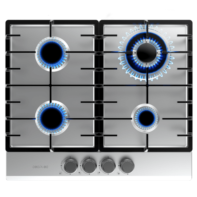Cecotec Bolero Squad G 4200F Inox Placa De Gas 4 Fuegos Acabado En Acero Inoxidable Parrillas Completas De Hierro Fundido Potencia De 8kW Quemador WOK Triple Corona Encendido Eléctrico Sistema De Seguridad De Las Válvulas Para