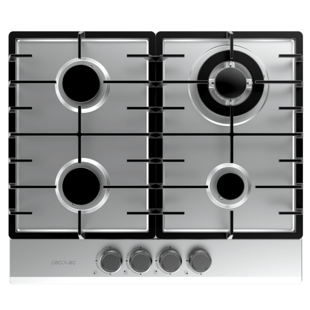 Cecotec Bolero Squad G 4200F Inox Placa De Gas 4 Fuegos Acabado En Acero Inoxidable Parrillas Completas De Hierro Fundido Potencia De 8kW Quemador WOK Triple Corona Encendido Eléctrico Sistema De Seguridad De Las Válvulas Para