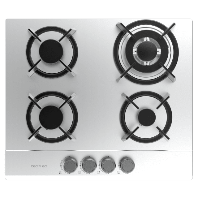 Cecotec Bolero Squad G 4200S Inox Placa De Gas 4 Fuegos Acabado En Acero Inoxidable Parrillas Individuales De Hierro Fundido Potencia De 8kW Quemador WOK Triple Corona Encendido Eléctrico Sistema De Seguridad De Las Válvulas P