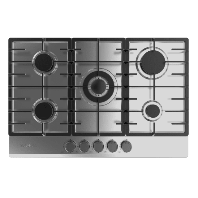 Cecotec Bolero Squad G 5200F Inox Placa De Gas 5 Fuegos Acabado En Acero Inoxidable Parrillas Completas De Hierro Fundido Potencia De 11kW Quemador WOK Triple Corona Encendido Eléctrico Sistema De Seguridad De Las Válvulas Par