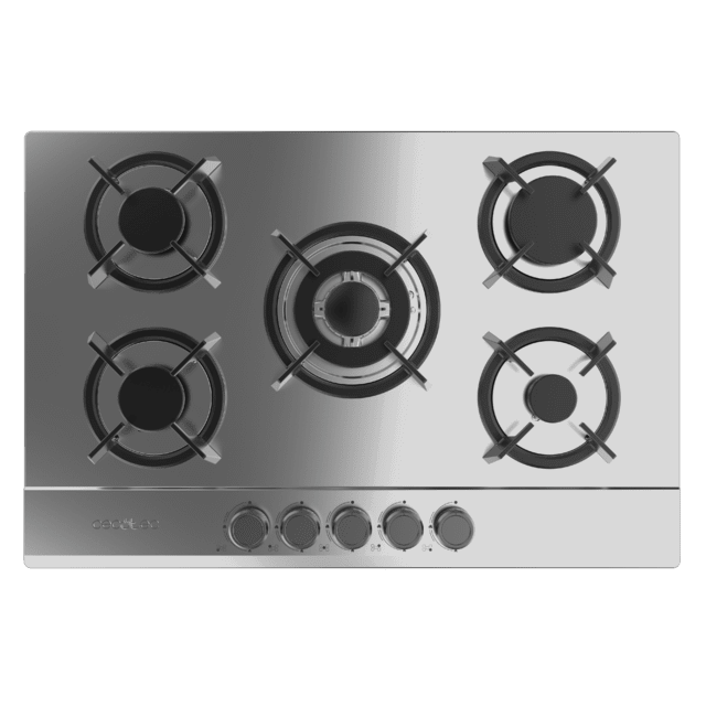Cecotec Bolero Squad G 5200S Inox Placa De Gas 5 Fuegos Acabado En Acero Inoxidable Parrillas Individuales De Hierro Fundido Potencia De 11kW Quemador WOK Triple Corona Encendido Eléctrico Sistema De Seguridad De Las Válvulas