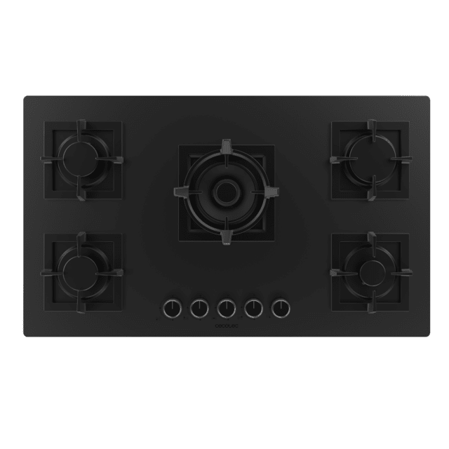 Cecotec Bolero Squad G 5800S Eternal Nano Glass Placa De Gas 5 Fuegos Acabado En Cristal Negro Mate Parrillas Individuales De Hierro Fundido Potencia De 13 1kW Quemador Eternal Con Soporte WOK Encendido Eléctrico Sistema De Seg
