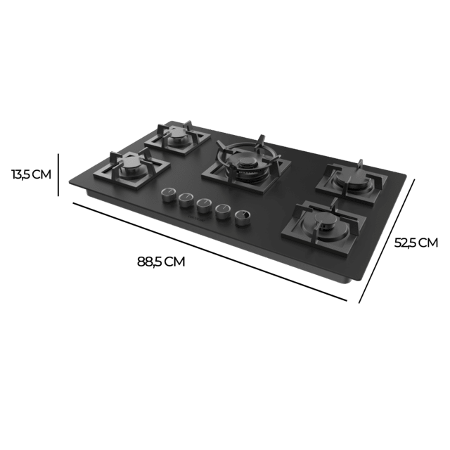 Cecotec Bolero Squad G 5800S Eternal Nano Glass Placa De Gas 5 Fuegos Acabado En Cristal Negro Mate Parrillas Individuales De Hierro Fundido Potencia De 13 1kW Quemador Eternal Con Soporte WOK Encendido Eléctrico Sistema De Seg