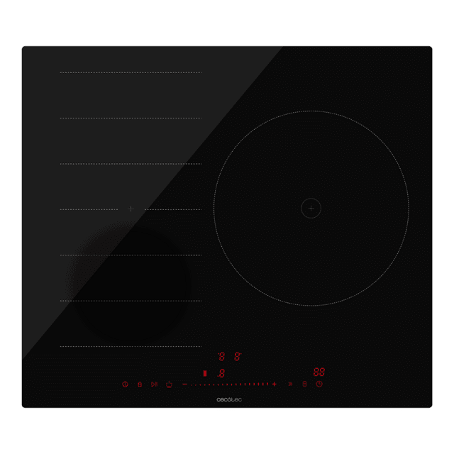 Cecotec Bolero Squad I 3300 FullFlex Placa De Inducción De 1 Fuego De 28 Cm Y Una Bridge Zone Con 7400 W 9 Niveles Frontal Biselado Invisible Touch Slider Control Detector De Recipientes Mantenimiento De Calor Y Kid Lock. Placa