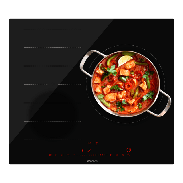 Cecotec Bolero Squad I 3300 FullFlex Placa de inducción de 1 fuego de 28 cm y una Bridge Zone con 7400 W 9 niveles frontal biselado invisible touch slider control detector de recipientes mantenimiento de calor y Kid Lock. Placa